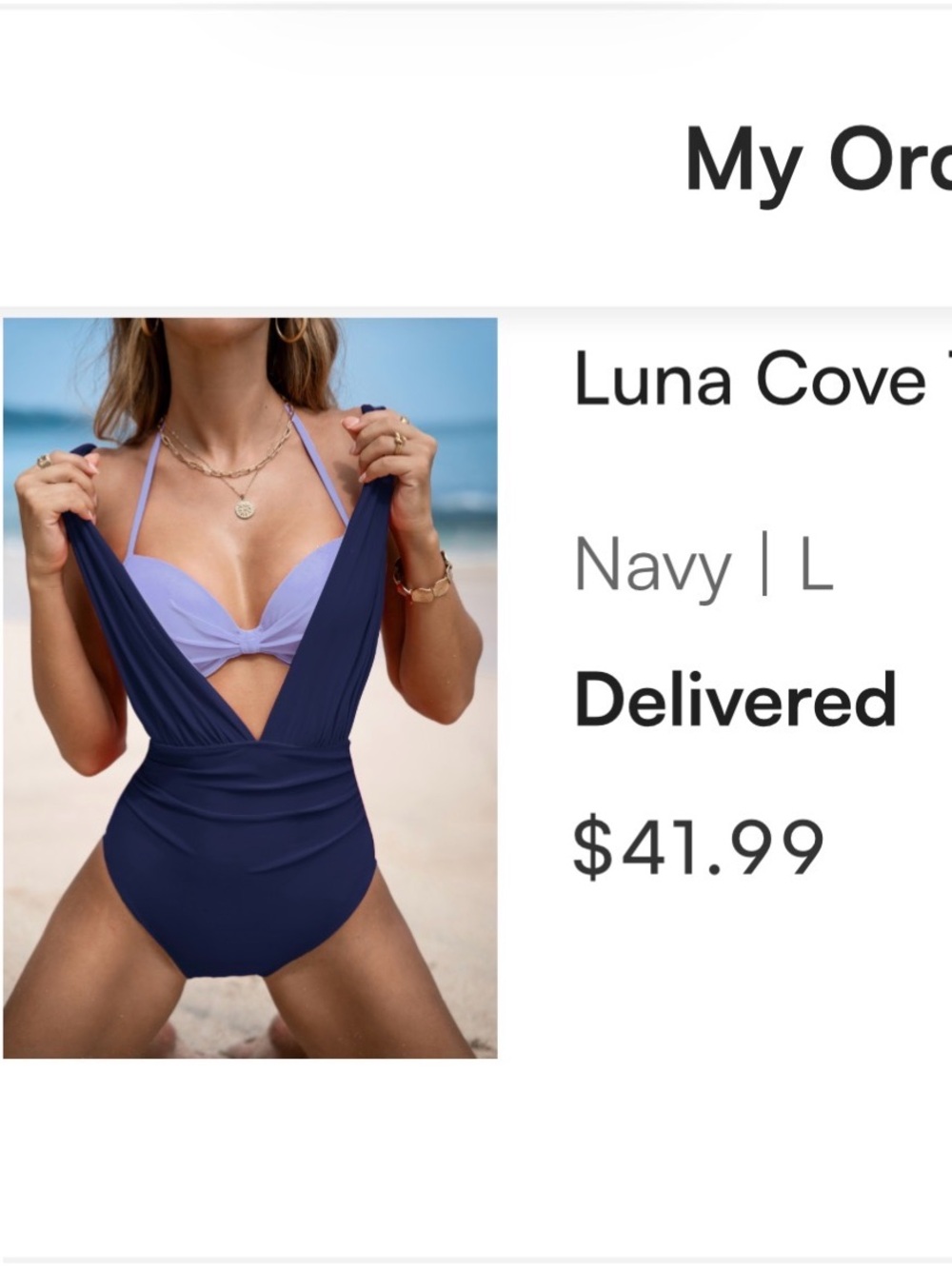 Navy One-Piece Swimsuit with Light Purple bikini top by Cupshe